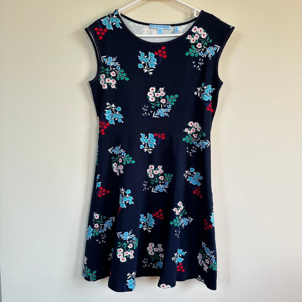 Draper James Floral Ponte A-Line Mini Short Dress Navy Stretch Jersey Preppy MED